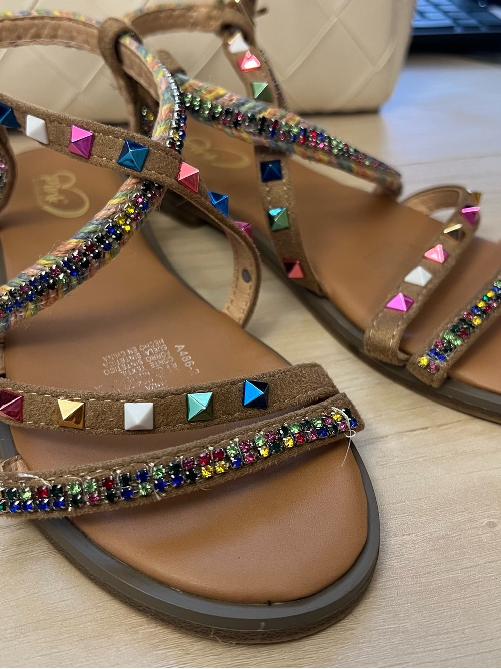 Brown Multicolor Studded Beaded Sandals